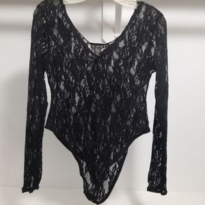 Raveware Sheer Black Bodysuit Medium